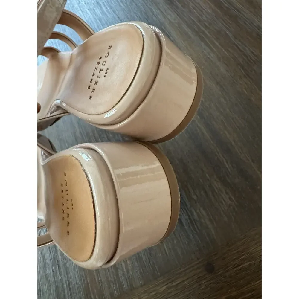 Sezane Nude Sandals Women’s 40 9 Low Evie Light Pink Patent Leather Bow